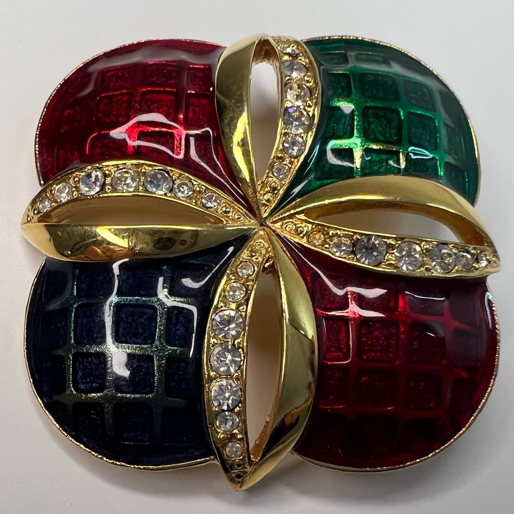 Monet Jewel Tone Enamel & Rhinestone Maltese Brooch